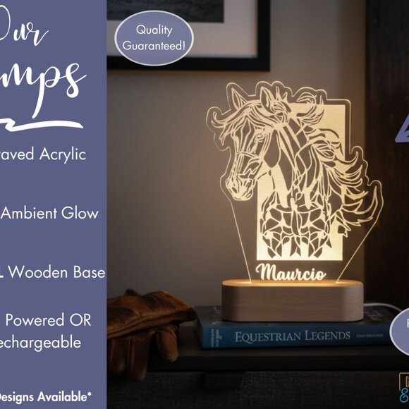 Geometric Horse Custom Name Light • Personalized LED Cloud Decor • Kid Gift - Picture 3 of 8